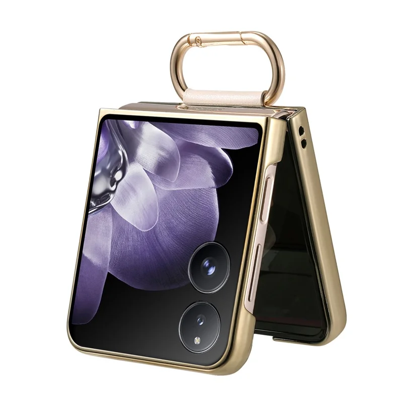 For Xiaomi Mix Flip 5G Case Electroplating Leather Coated PC Phone Cover with Spring Ring Buckle Kickstand - White