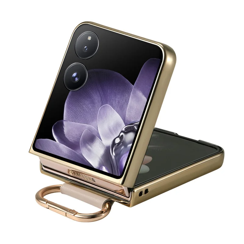 For Xiaomi Mix Flip 5G Case Electroplating Leather Coated PC Phone Cover with Spring Ring Buckle Kickstand - White