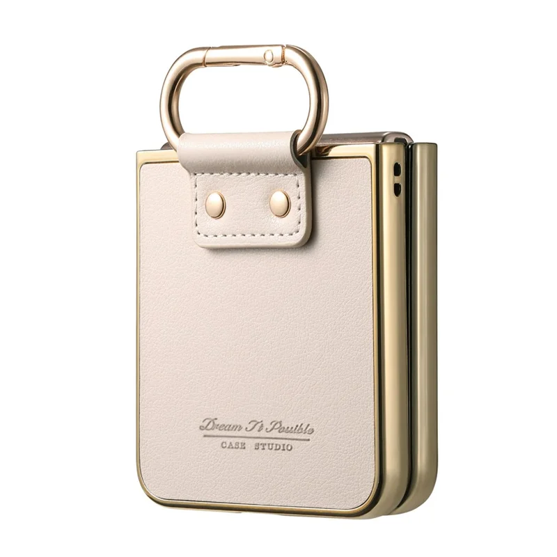 For Xiaomi Mix Flip 5G Case Electroplating Leather Coated PC Phone Cover with Spring Ring Buckle Kickstand - White