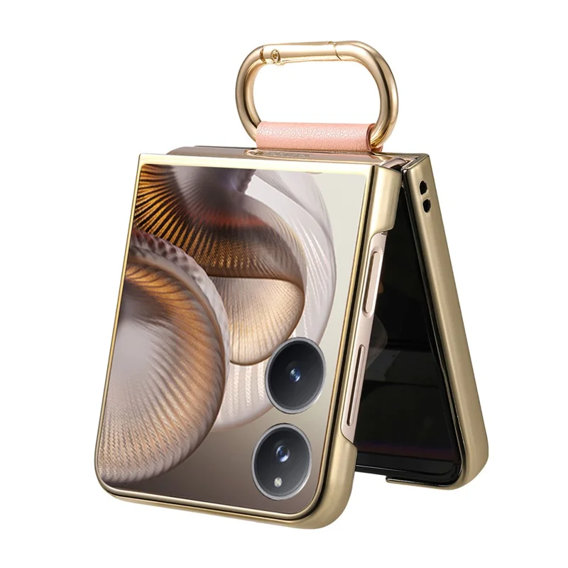 Til Xiaomi Mix Flip 2 Case Elektrolysfærdig Læderbelagt PC-telefonbeskyttelse med fjederring, støttefod - Pink