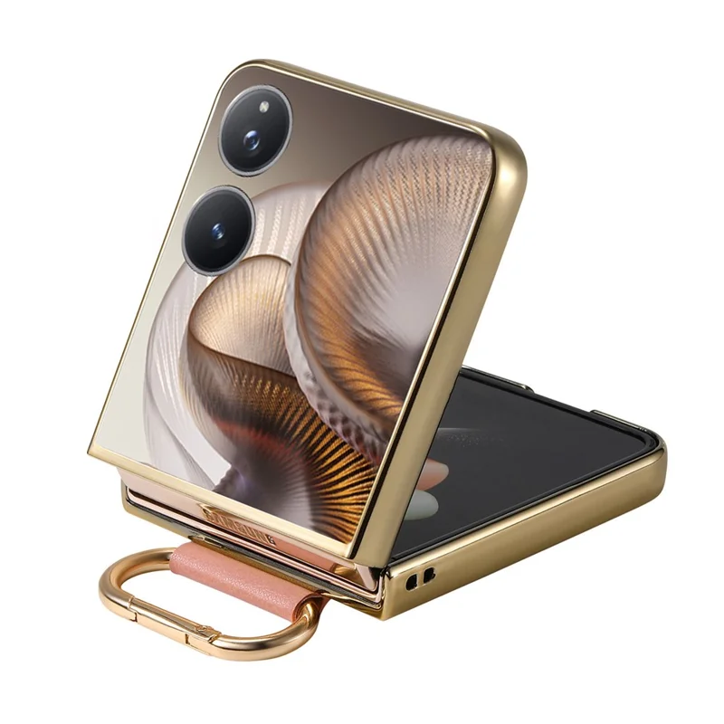 Til Xiaomi Mix Flip 2 Case Elektrolysfærdig Læderbelagt PC-telefonbeskyttelse med fjederring, støttefod - Pink