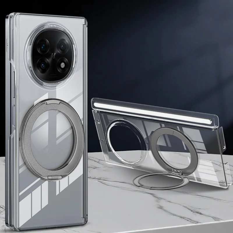 Étui de protection cristal compatible avec MagSafe pour Oppo Find N5 5G avec support intégré, boîtier en TPU et PC, protection magnétique - Gris