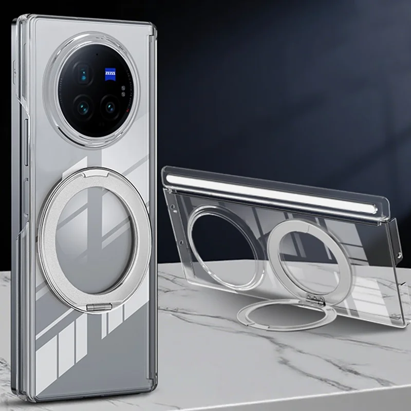 For vivo X Fold3 Pro Kickstand Crystal Magnetic Case TPU PC Phone Cover Magnetic Hinge Protection - White