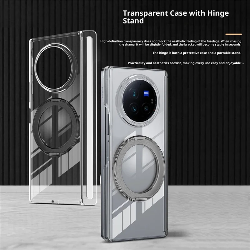 For vivo X Fold3 Pro Kickstand Crystal Magnetic Case TPU PC Phone Cover Magnetic Hinge Protection - White