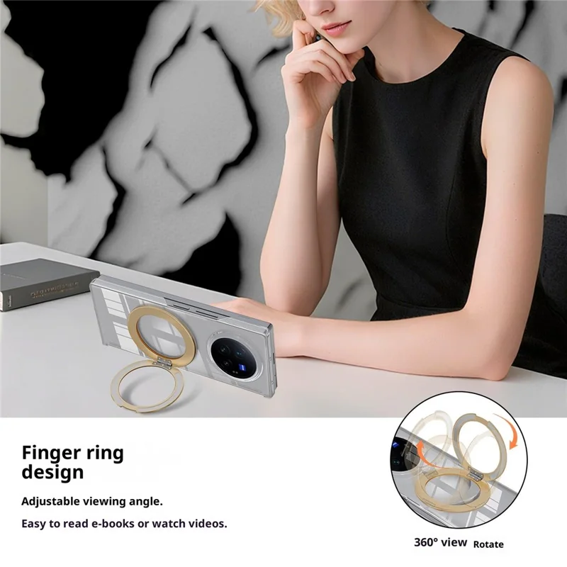 For vivo X Fold3 Pro Kickstand Crystal Magnetic Case TPU PC Phone Cover Magnetic Hinge Protection - White