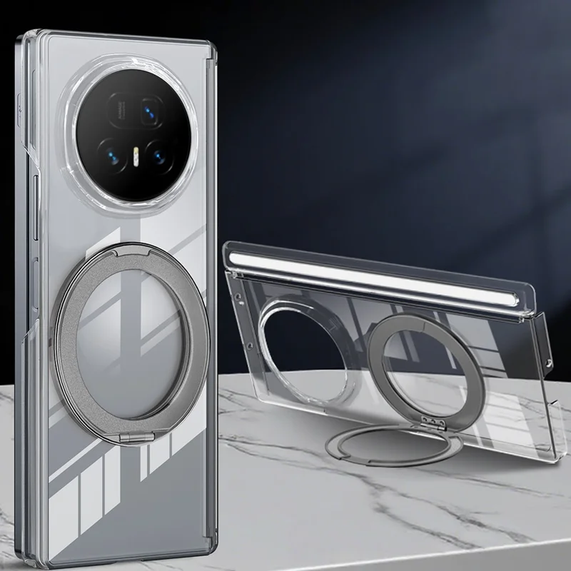 For Honor Magic V5 5G Kickstand Crystal Case Magnetic Case TPU PC Phone Cover Magnetic Hinge Protection - Grey