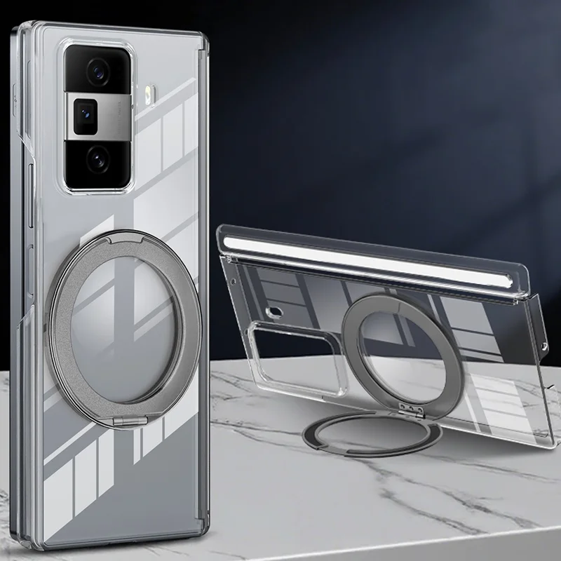 For Honor Magic Vs3 5G Kickstand Crystal Magnetic Case TPU PC Phone Cover Magnetic Hinge Protection - Grey