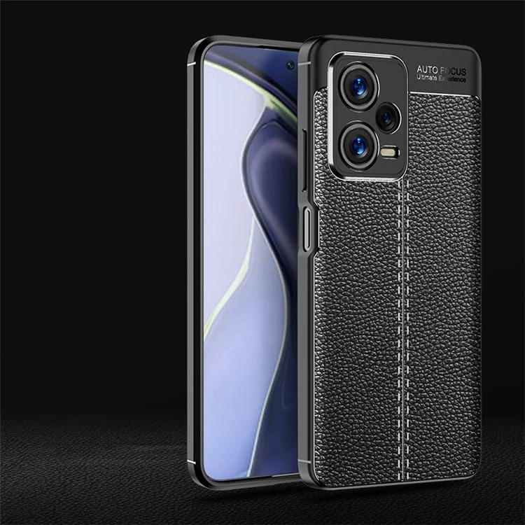 TPU Case para Xiaomi Redmi Note 12 Pro+ 5G, Capa Protetora de Telefone com Textura Antiderrapante de Litchi - Preto