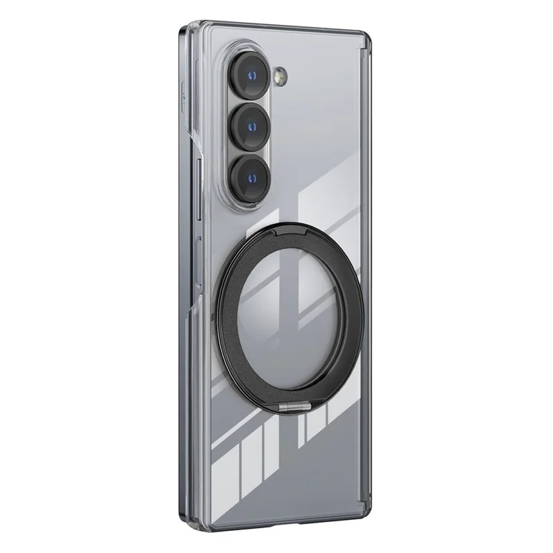 For Samsung Galaxy Z Fold5 5G Kickstand Crystal Magnetic Case TPU PC Phone Cover Magnetic Hinge Protection - Black