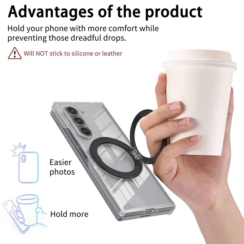 For Samsung Galaxy Z Fold5 5G Kickstand Crystal Magnetic Case TPU PC Phone Cover Magnetic Hinge Protection - Black