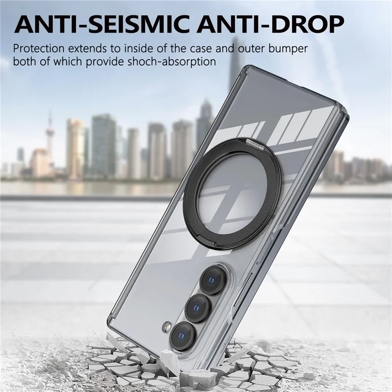 For Samsung Galaxy Z Fold6 5G Kickstand Crystal Magnetic Case TPU PC Phone Cover Magnetic Hinge Protection - Black