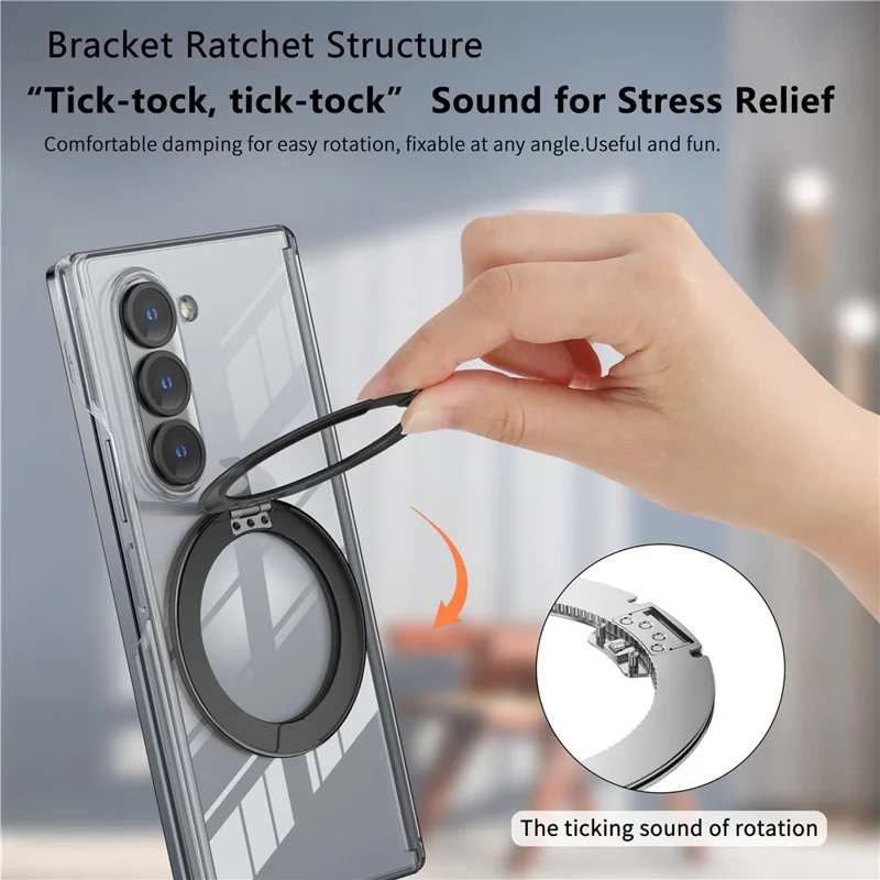 For Samsung Galaxy Z Fold6 5G Kickstand Crystal Magnetic Case TPU PC Phone Cover Magnetic Hinge Protection - Black