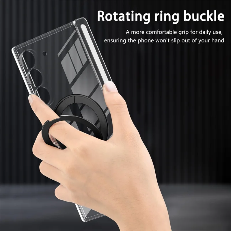For Samsung Galaxy Z Fold6 5G Kickstand Crystal Magnetic Case TPU PC Phone Cover Magnetic Hinge Protection - Black