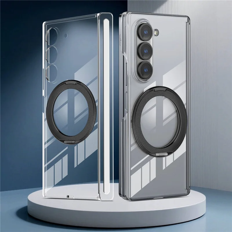 For Samsung Galaxy Z Fold6 5G Kickstand Crystal Magnetic Case TPU PC Phone Cover Magnetic Hinge Protection - Black