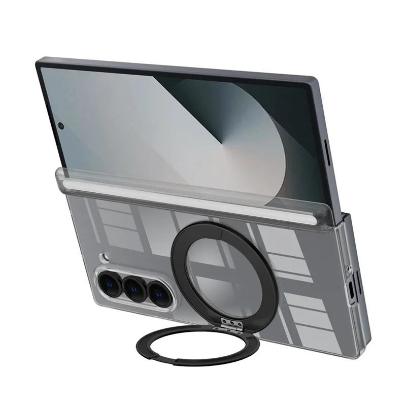 For Samsung Galaxy Z Fold6 5G Kickstand Crystal Magnetic Case TPU PC Phone Cover Magnetic Hinge Protection - Black