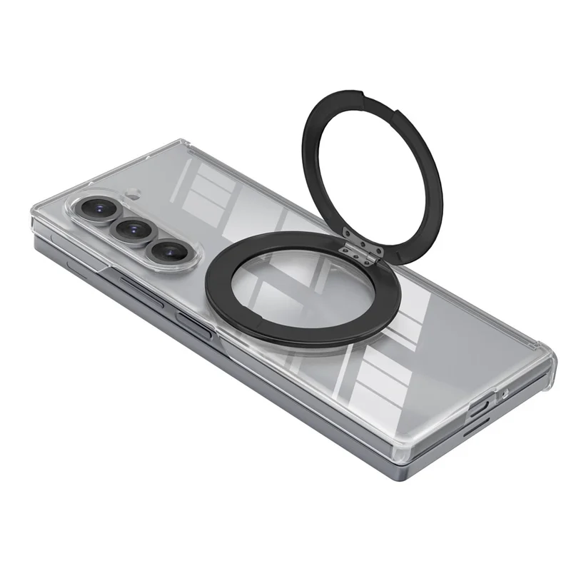 For Samsung Galaxy Z Fold6 5G Kickstand Crystal Magnetic Case TPU PC Phone Cover Magnetic Hinge Protection - Black