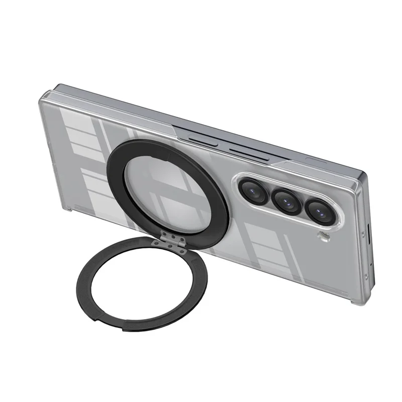 For Samsung Galaxy Z Fold6 5G Kickstand Crystal Magnetic Case TPU PC Phone Cover Magnetic Hinge Protection - Black