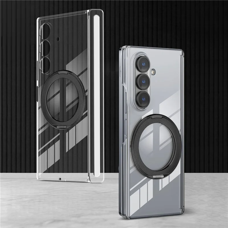 For Samsung Galaxy Z Fold7 5G Kickstand Crystal Magnetic Case TPU PC Phone Cover Magnetic Hinge Protection - Black