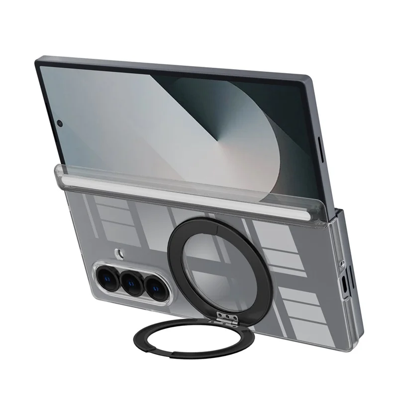 For Samsung Galaxy Z Fold7 5G Kickstand Crystal Magnetic Case TPU PC Phone Cover Magnetic Hinge Protection - Black