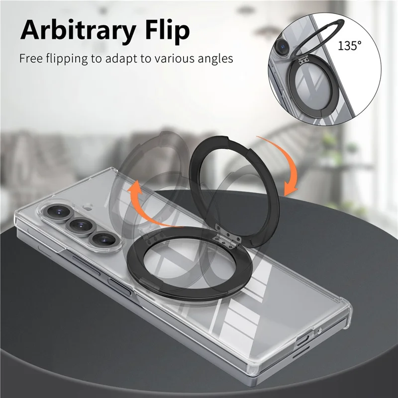 For Samsung Galaxy Z Fold7 5G Kickstand Crystal Magnetic Case TPU PC Phone Cover Magnetic Hinge Protection - Black