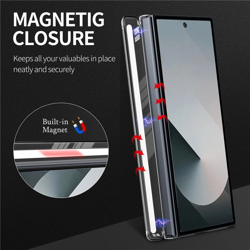 For Samsung Galaxy Z Fold7 5G Kickstand Crystal Magnetic Case TPU PC Phone Cover Magnetic Hinge Protection - Black