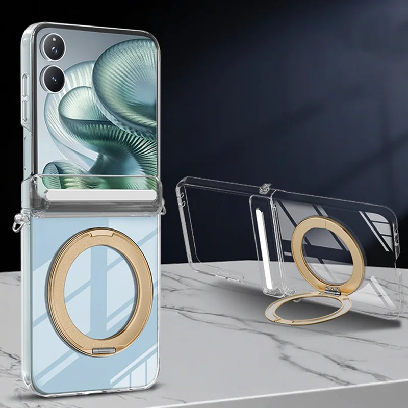 Étui de protection en cristal compatible avec MagSafe pour Xiaomi Mix Flip 2 avec support intégré, boîtier en TPU PC, protection magnétique - Or