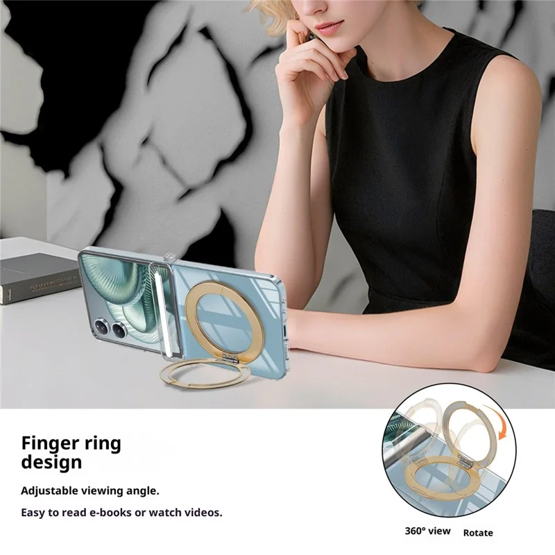 Étui de protection en cristal compatible avec MagSafe pour Xiaomi Mix Flip 2 avec support intégré, boîtier en TPU PC, protection magnétique - Or