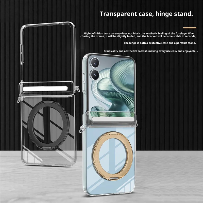 Étui de protection en cristal compatible avec MagSafe pour Xiaomi Mix Flip 2 avec support intégré, boîtier en TPU PC, protection magnétique - Or