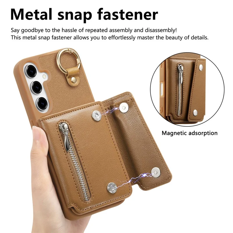 For Samsung Galaxy A16 5G  /  A16 4G Case D-Ring Holder Leather + PC + TPU Phone Cover with Wallet Kickstand - Brown