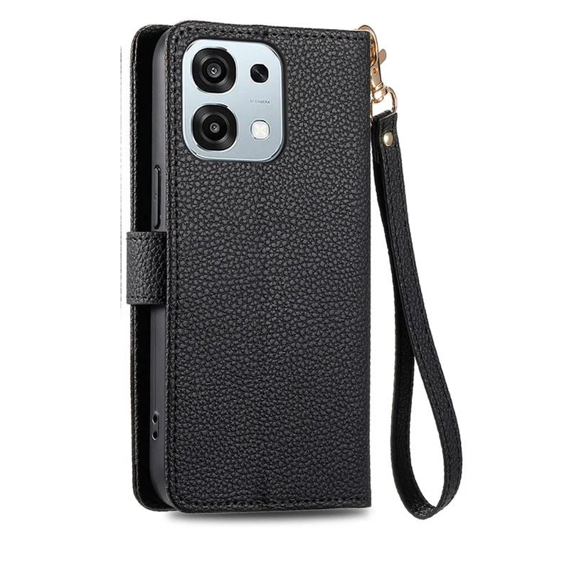 Voor Oppo A6 Pro 5G / F31 5G Hoesje RFID-blokkering Ritsvak Lederen Portemonnee Telefoonhoesje met Bandje - Zwart