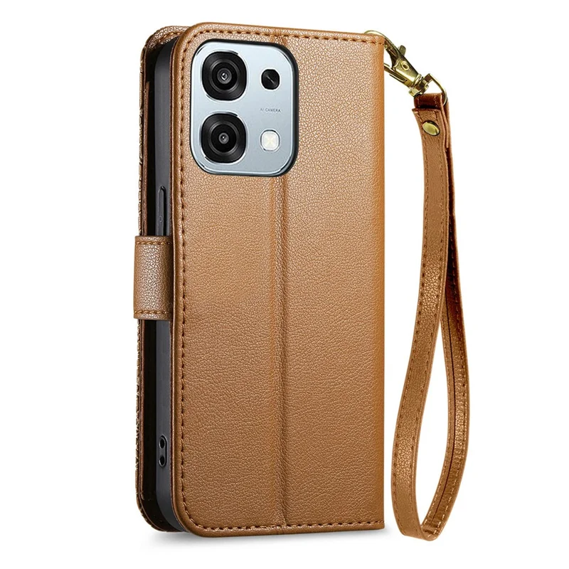 Для Oppo A6 Pro 5G / F31 5G Чехол с цветочным листовым узором, несколько слотов для карт, молния, кожаный чехол для телефона с ремешком на запястье - коричневый