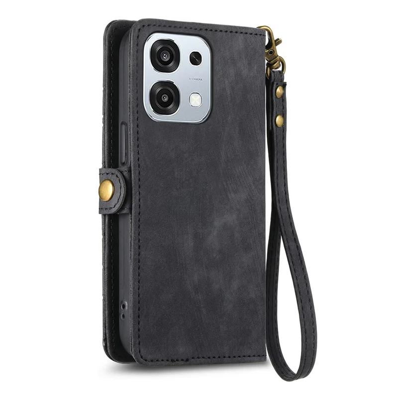 Für Oppo A6 Pro 5G / F31 5G Hülle Reißverschluss Geldbörse Geometrische Linien Leder Handyhülle mit Riemen - Schwarz