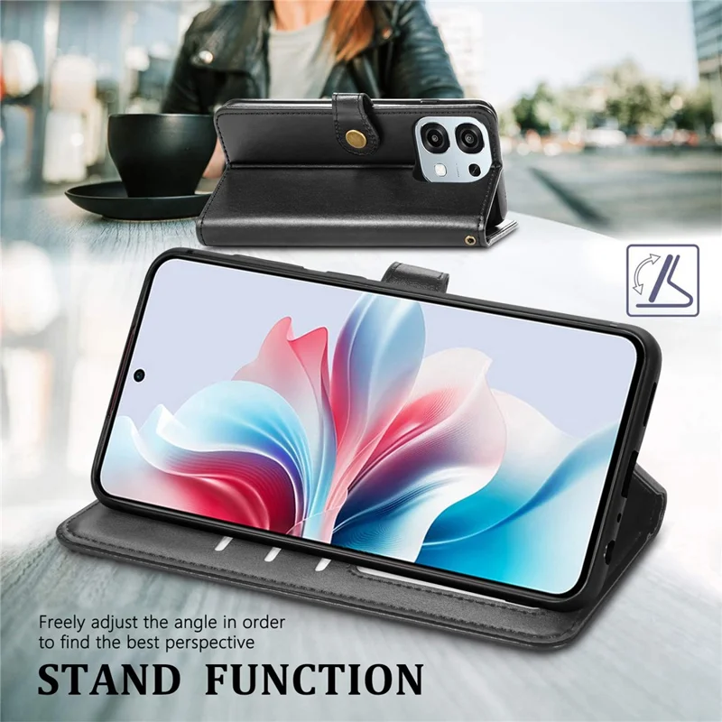 For Oppo A6 Pro 5G  /  F31 5G Case Wallet Stand Leather Phone Cover with Wrist Strap - Black
