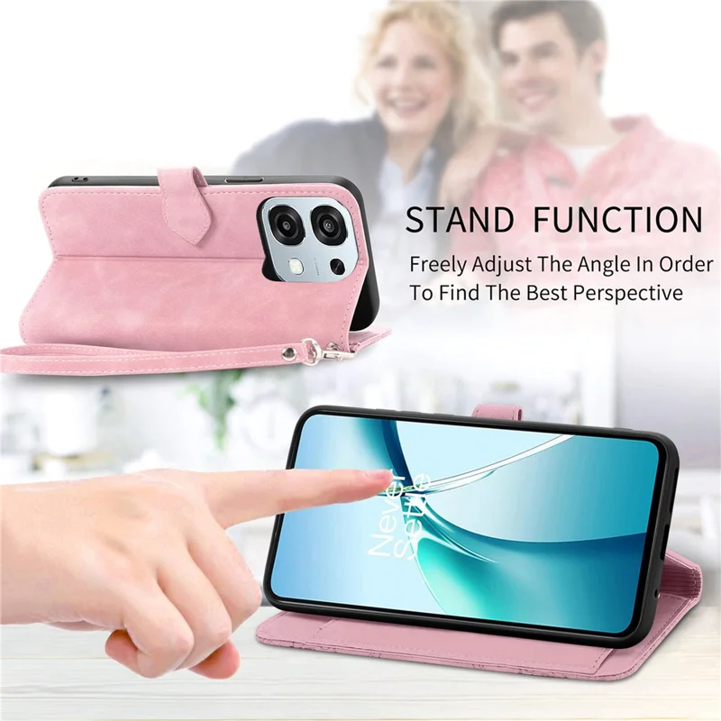 Étui portefeuille à fermeture éclair pour Oppo A6 Pro 5G / F31 5G avec sangle, motif floral, en cuir PU - Rose