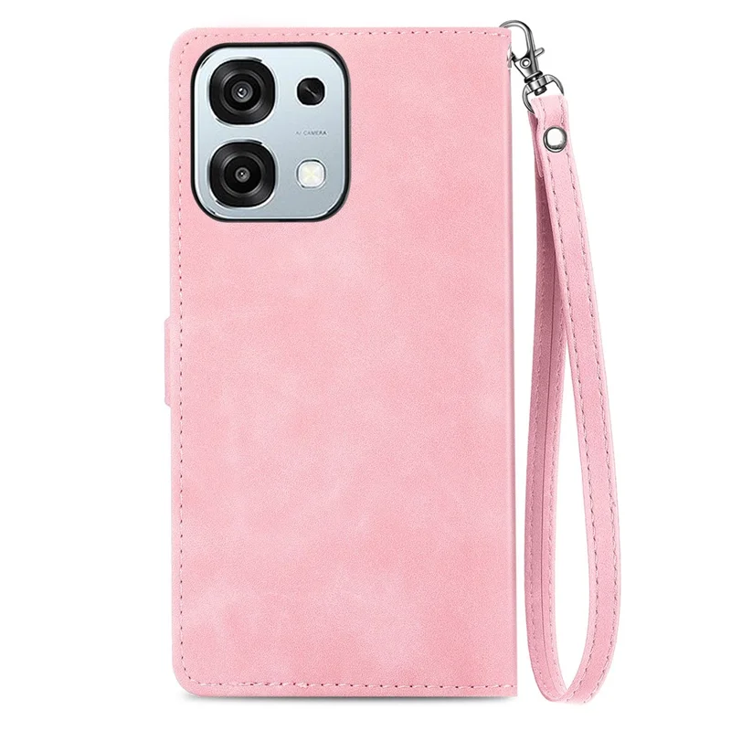 Étui portefeuille à fermeture éclair pour Oppo A6 Pro 5G / F31 5G avec sangle, motif floral, en cuir PU - Rose
