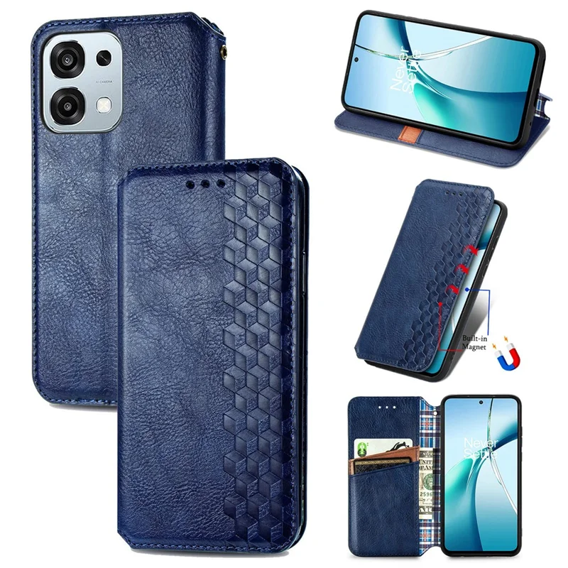 For Oppo A6 Pro 5G  /  F31 5G Case Rhombus Imprint PU Leather Wallet Phone Cover - Blue