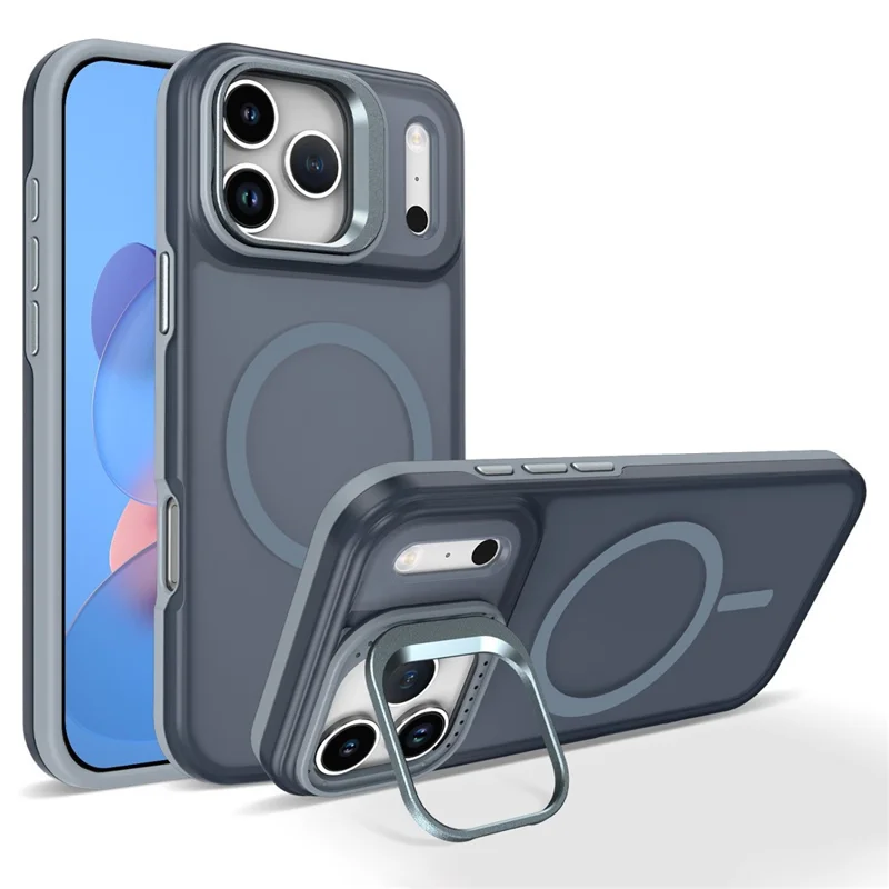 Compra em Massa para Capa Compatível com iPhone 17 Pro Max com MagSafe TPU + Capa de Telefone PC com Quadro de Lente e Suporte - Cinza