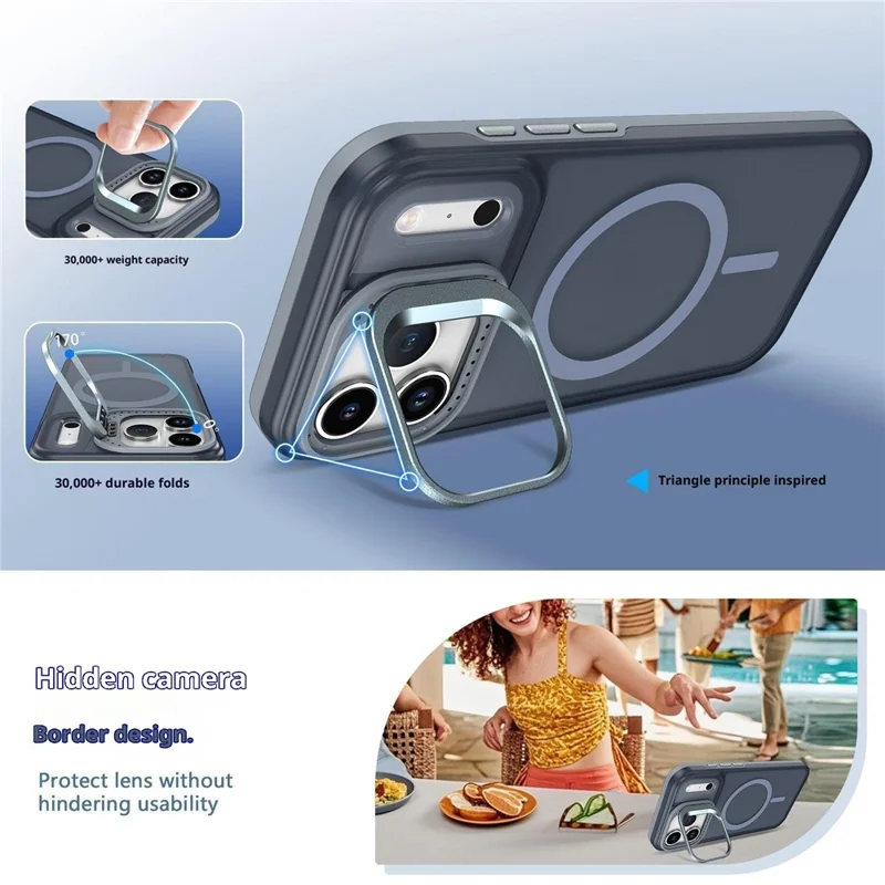 Compra em Massa para Capa Compatível com iPhone 17 Pro Max com MagSafe TPU + Capa de Telefone PC com Quadro de Lente e Suporte - Cinza