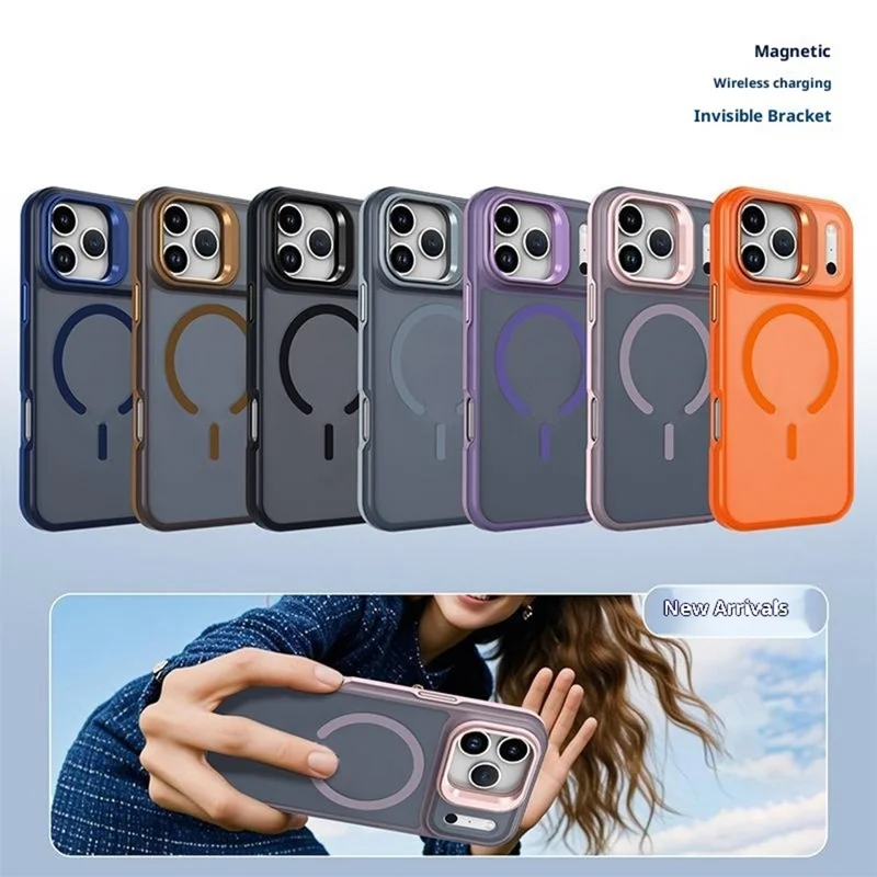 Compra em Massa para Capa Compatível com iPhone 17 Pro Max com MagSafe TPU + Capa de Telefone PC com Quadro de Lente e Suporte - Cinza