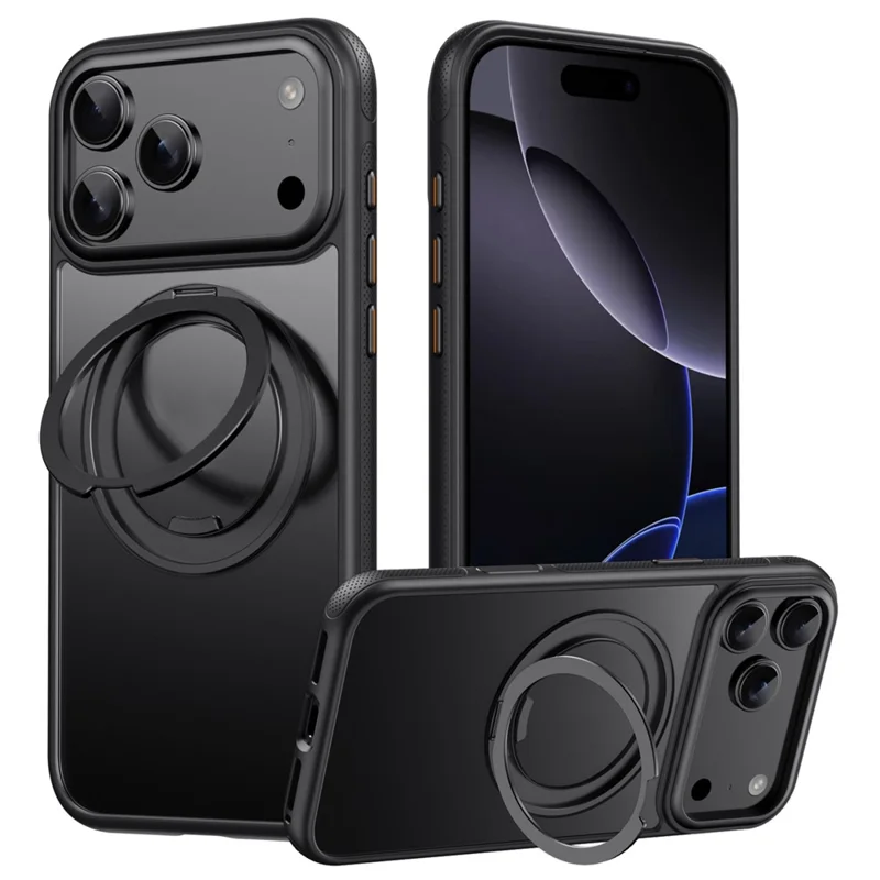 Acquisto all'ingrosso per custodia iPhone 17 Pro Max compatibile con MagSafe Supporto girevole in acrilico + Custodia per telefono in TPU - Nero