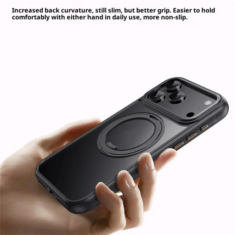 Acquisto all'ingrosso per custodia iPhone 17 Pro Max compatibile con MagSafe Supporto girevole in acrilico + Custodia per telefono in TPU - Nero