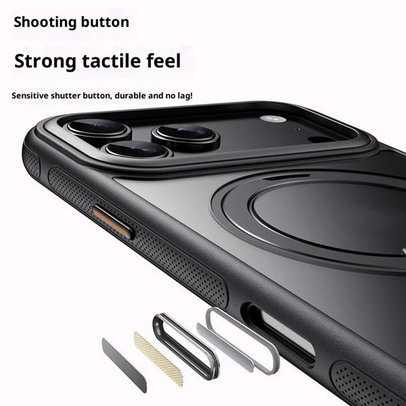 Acquisto all'ingrosso per custodia iPhone 17 Pro Max compatibile con MagSafe Supporto girevole in acrilico + Custodia per telefono in TPU - Nero