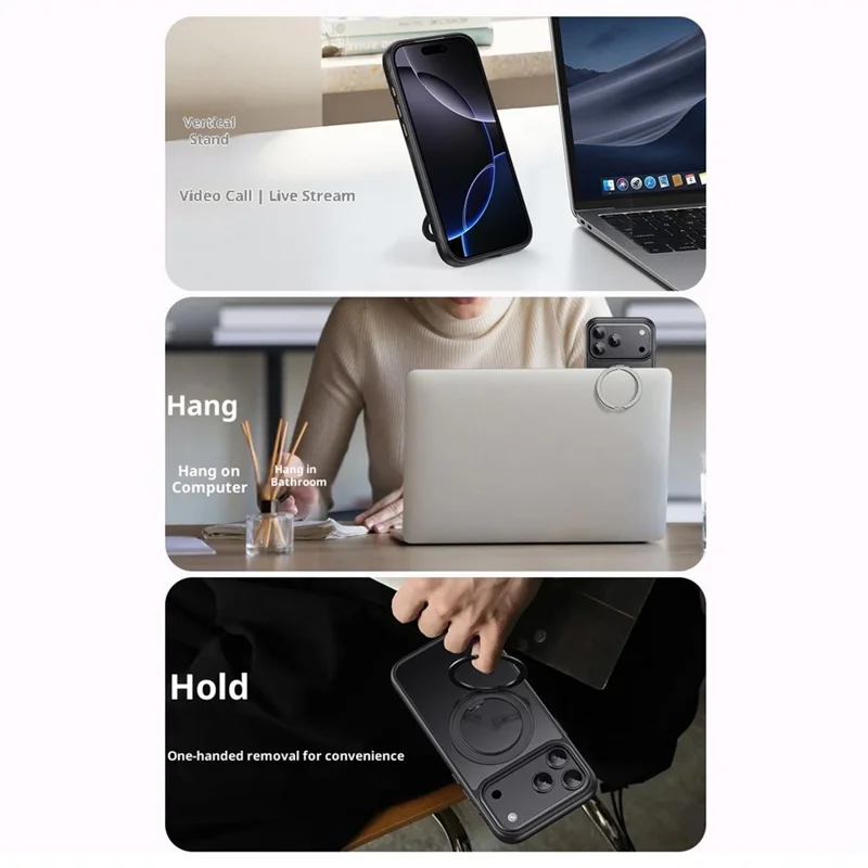 Acquisto all'ingrosso per custodia iPhone 17 Pro Max compatibile con MagSafe Supporto girevole in acrilico + Custodia per telefono in TPU - Nero