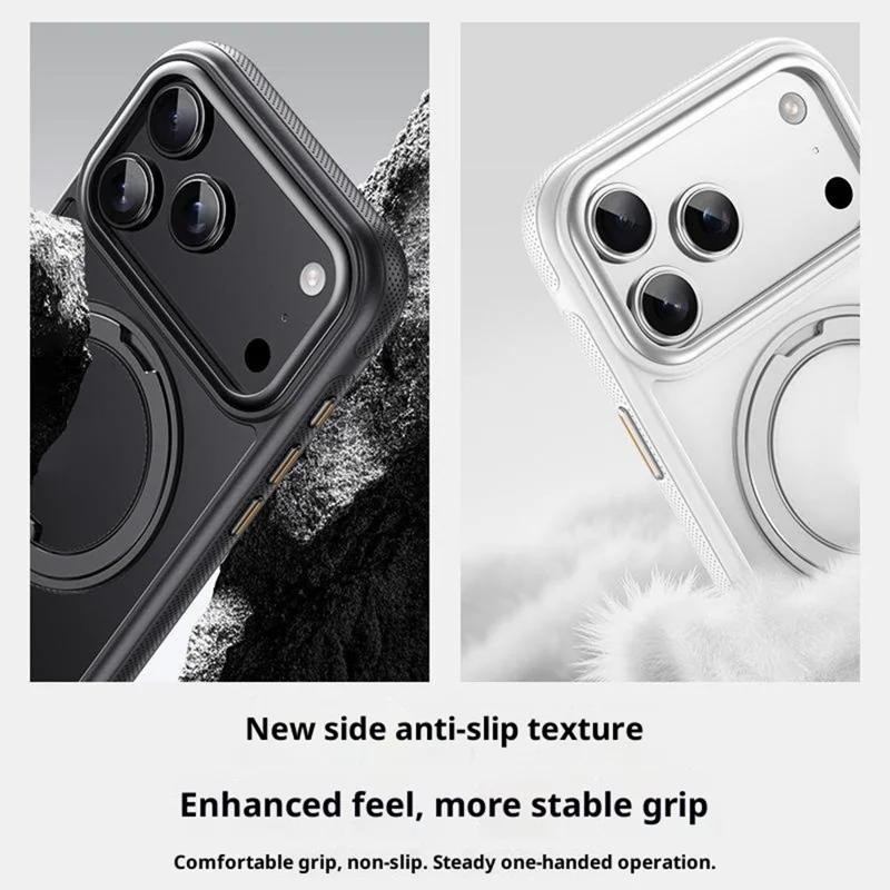 Acquisto all'ingrosso per custodia iPhone 17 Pro compatibile con MagSafe Supporto rotante in acrilico + Custodia per telefono TPU - Nero