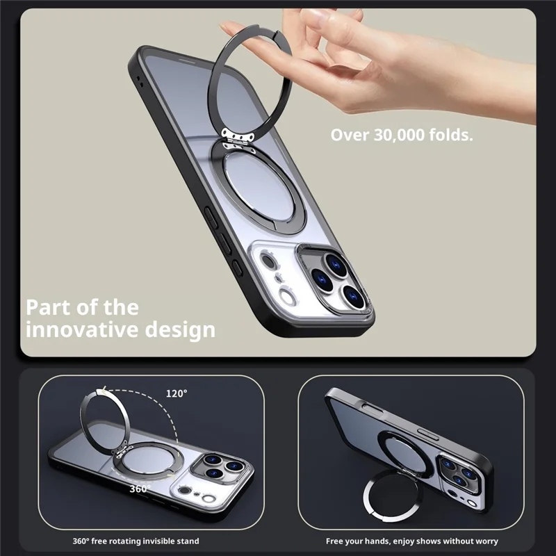 Compra em Massa para Capa do iPhone 17 Pro Compatível com Anel Magnético MagSafe Suporte Dobrável Acrílico + Capa de Telefone TPU - Preto