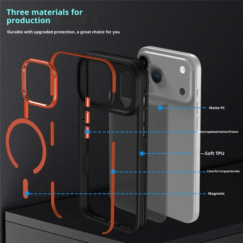 Großeinkauf für iPhone 17 Pro Max Hülle kompatibel mit MagSafe Dual Color PC + TPU Matter Handyhülle - Orange