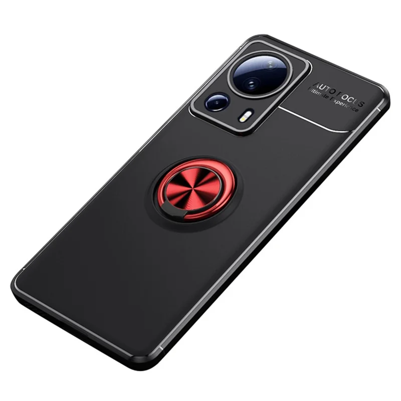 For Xiaomi 13 Lite / Civi 2 5G Soft TPU Case Ring Holder Kickstand Scratch-resistant Phone Cover with Car Mount Metal Sheet - Black  /  Red