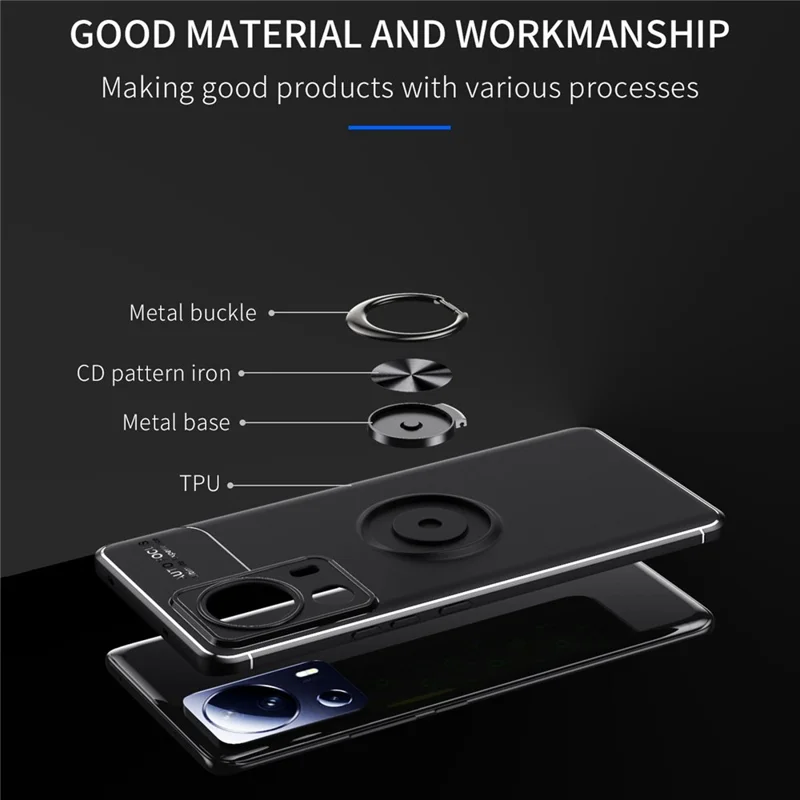 For Xiaomi 13 Lite / Civi 2 5G Soft TPU Case Ring Holder Kickstand Scratch-resistant Phone Cover with Car Mount Metal Sheet - Black  /  Red