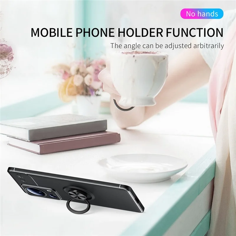 For Xiaomi 13 Lite / Civi 2 5G Soft TPU Case Ring Holder Kickstand Scratch-resistant Phone Cover with Car Mount Metal Sheet - Black  /  Red