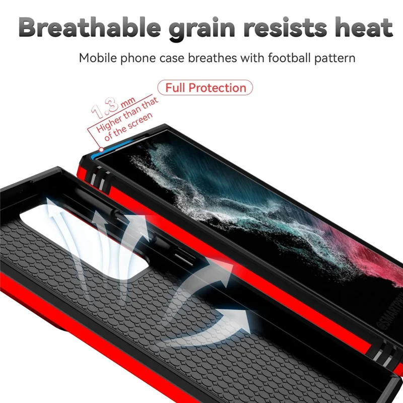 Back Case for Samsung Galaxy S23 Ultra, Slide Camera Protector Design Anti-drop PC + TPU Protective Phone Cover with Metal Ring Kickstand - Red